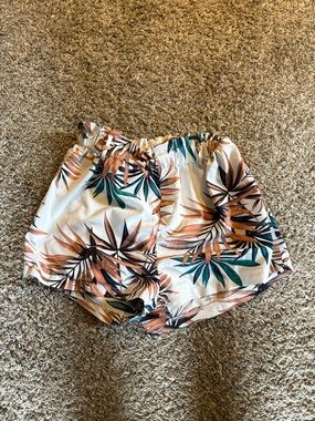 SHEIN White Tropical Leaf Print Athletic Shorts - Green/Brown/Black